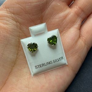 925 Sterling Silver Lime Green Heart Earring Studs